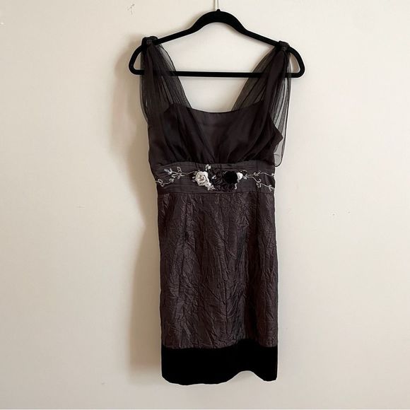 Vintage Y2K whimsygoth / fairycore brown tulle sleeve babydoll / empire dress - Picture 7 of 7